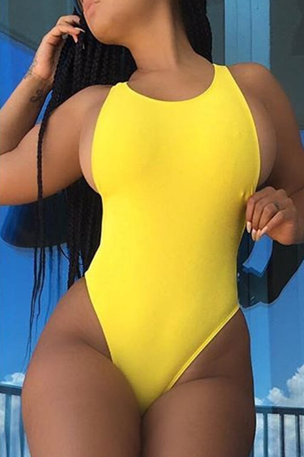 Lovely Sexy Hollowed-out Yellow One-piece Swimwear