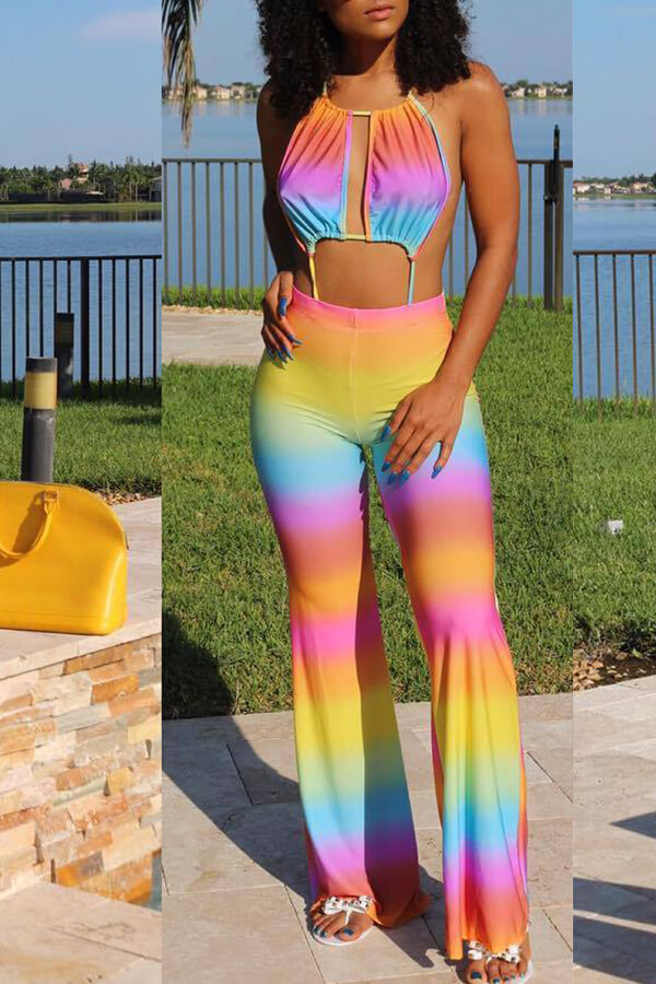 

Lovely Sexy Backless Printed Multicolor One-piece Jumpsuit, Multi