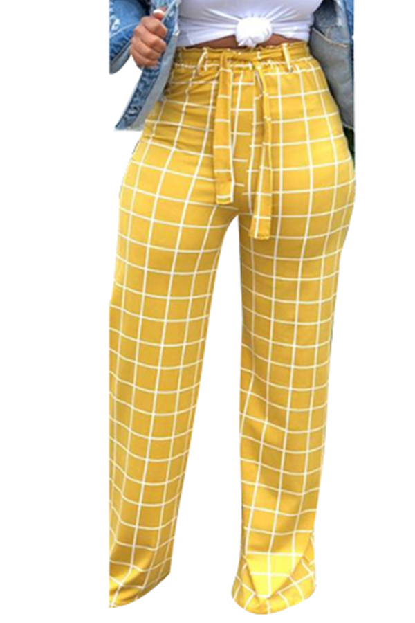 

Lovely Yellow High Waist Plaid Pants(With Elastic)