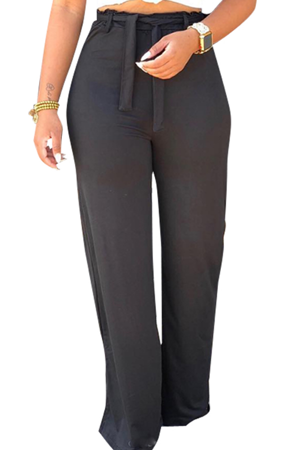Lovely High Waist Lace-up Black Pants(With Elastic)_Pants_Bottoms ...