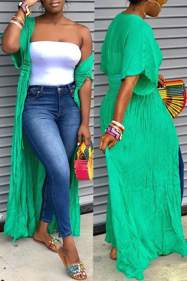 

Lovely Casual Green Long Coat