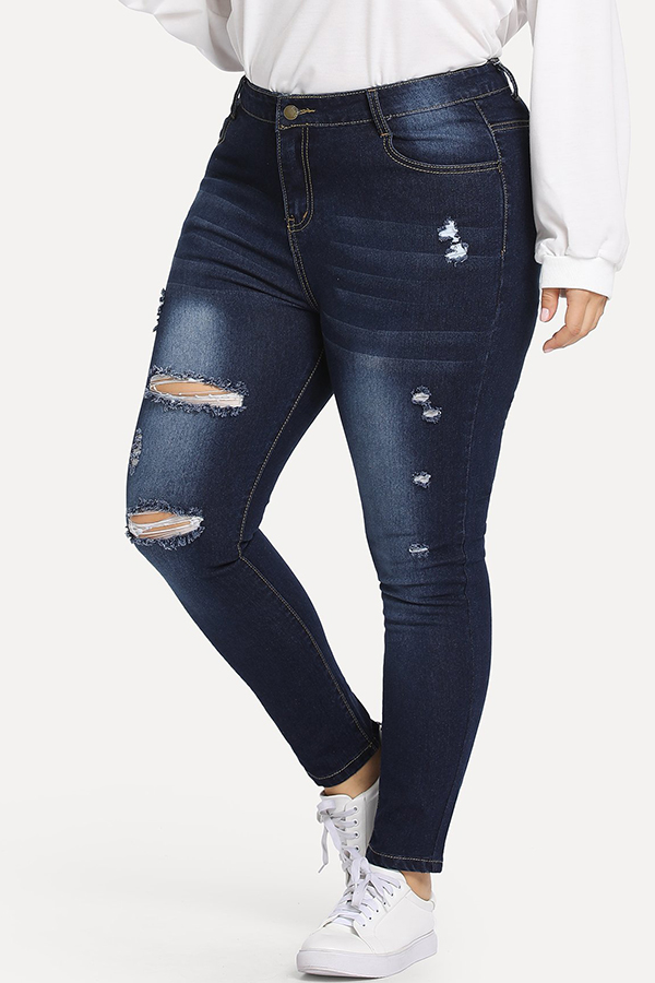 

Lovely Casual Broken Holes Dark Blue Jeans