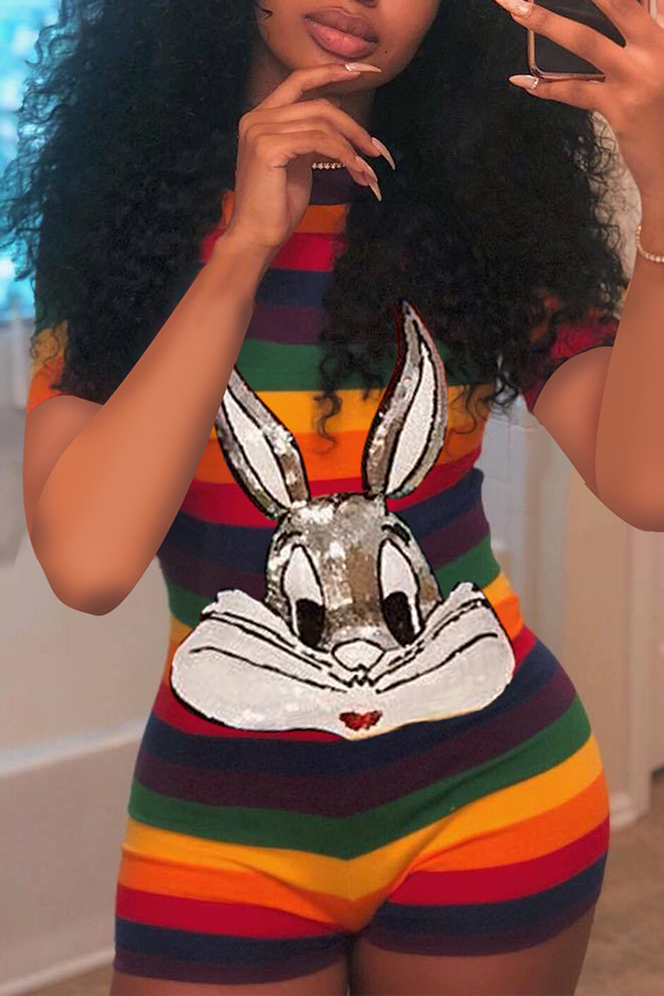 

Lovely Casual Sequined Decorative Striped Multicolor One-piece Romper