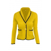 Lovely Work Buttons Short Yellow Coat
