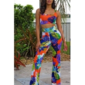 Lovely Casual Floral Printed Multicolor Two-piece 
