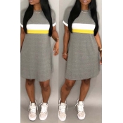 Lovely Casual Patchwork Light Grey Knee Length Dre
