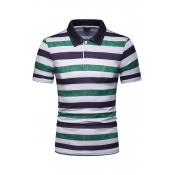 Lovely Casual Striped Green Polo Shirts