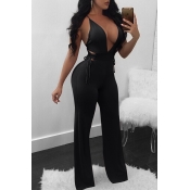 Lovely Sexy Hollowed-out Black One-piece Jumpsuit
