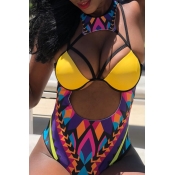 Lovely Sexy Hollow-out Yellow One-piece Swimwear