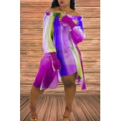 Lovely Sweet Striped Purple Chiffon Mini Dress