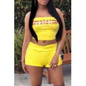 Lovely Casual Dew Shoulder Yellow Two-piece Shorts