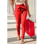Lovely Trendy Lace-up Red Pants