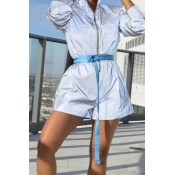 Lovely Casual Reflect Light Grey One-piece Rompers