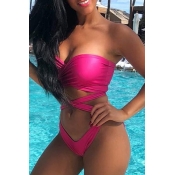 Lovely Sexy Hollowed-out Rose Red One-piece Swimwe