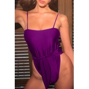 Lovely Sexy Knot Design Purple One-piece Swimwear