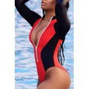 Lovely Trendy Color Lump Patchwork Red One-piece S