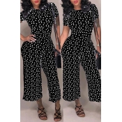 Lovely Fashion Dots Printed Black Jumpsuit(With El