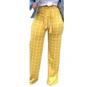 Lovely Yellow High Waist Plaid Pants(With Elastic)