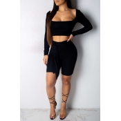 Lovely Casual Square Collar Backless Black Two-pie
