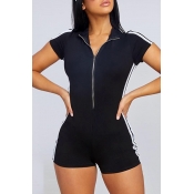 Lovely Casual Striped Black Skinny Rompers(With El
