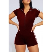 Lovely Casual Striped Wine Red Skinny Rompers(Elas