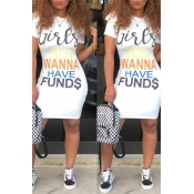 Lovely Casual Letter Printed White Knee Length Dre