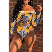 Lovely Casual Hollowed-out Yellow Two-piece Swimwe