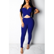 Lovely Sexy Hollow-out Blue Jumpsuit(With Elastic)