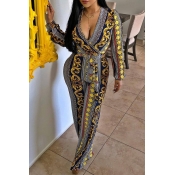 Lovely Casual Printed Yellow One-piece Jumpsuit(Wi