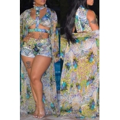 Lovely Trendy Floral Printed Yellow Two-piece Swim