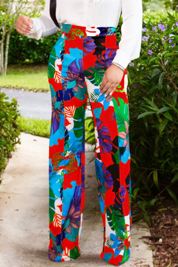 Lovely Casual Floral Printed Straight Red Pants