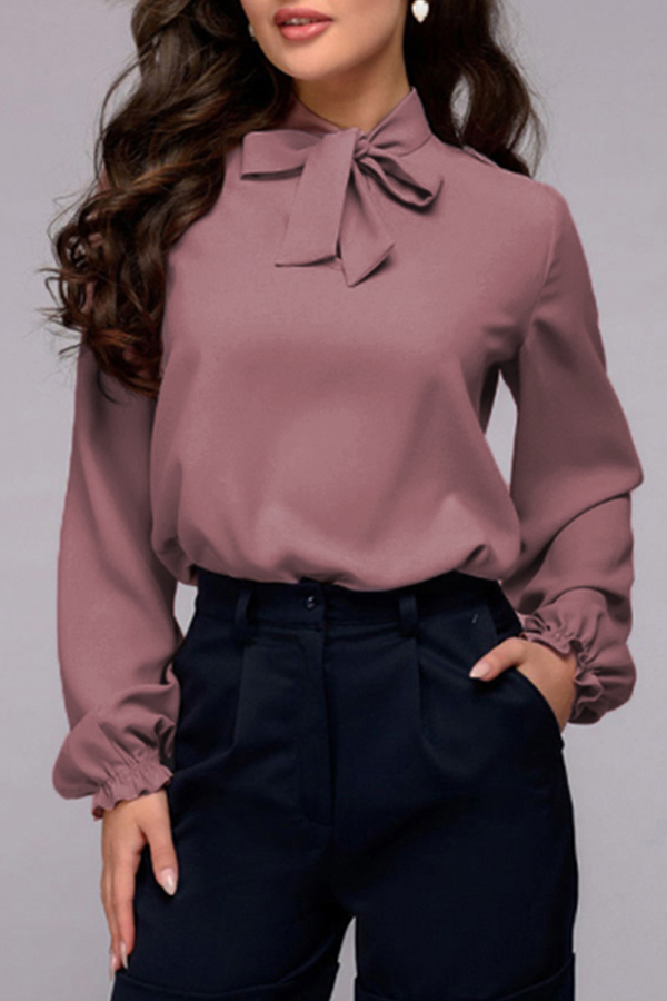 

Lovely Casual Bow-Tie Dusty Pink Blouses