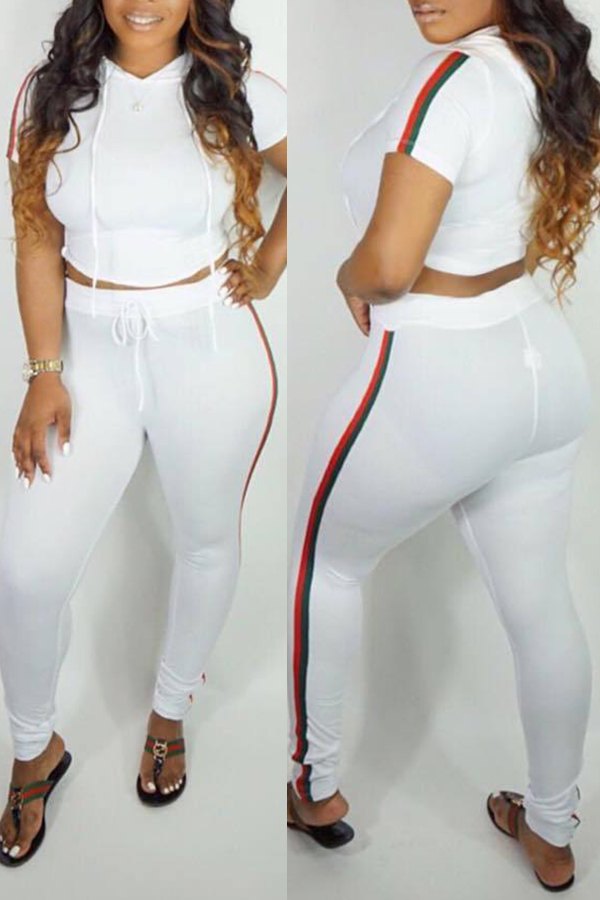 

Lovely Trendy Striped White Two-piece Pants Set