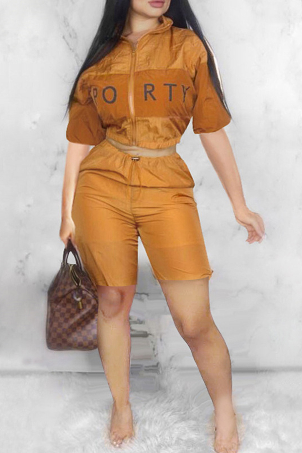 

Lovely Casual Patchwork Fulvouos Two-piece Shorts Set