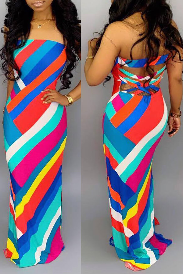 

Lovely Casual Striped Multicolor Floor Length Dress, Multi
