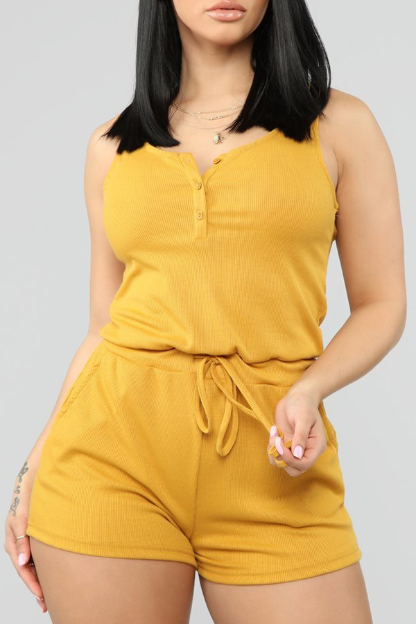

Lovely Casual Yellow One-piece Rompers(With Elastic)