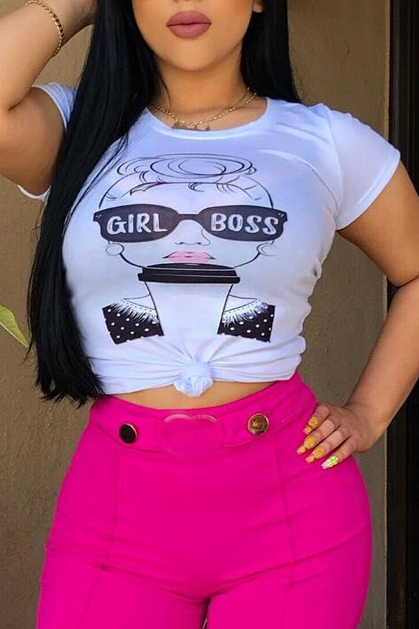

Lovely Casual Cartoon Printed White T-shirt