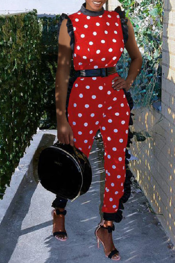 

Lovely Stylish Dot Printed Red One-piece Jumpsuit(Without Belt)