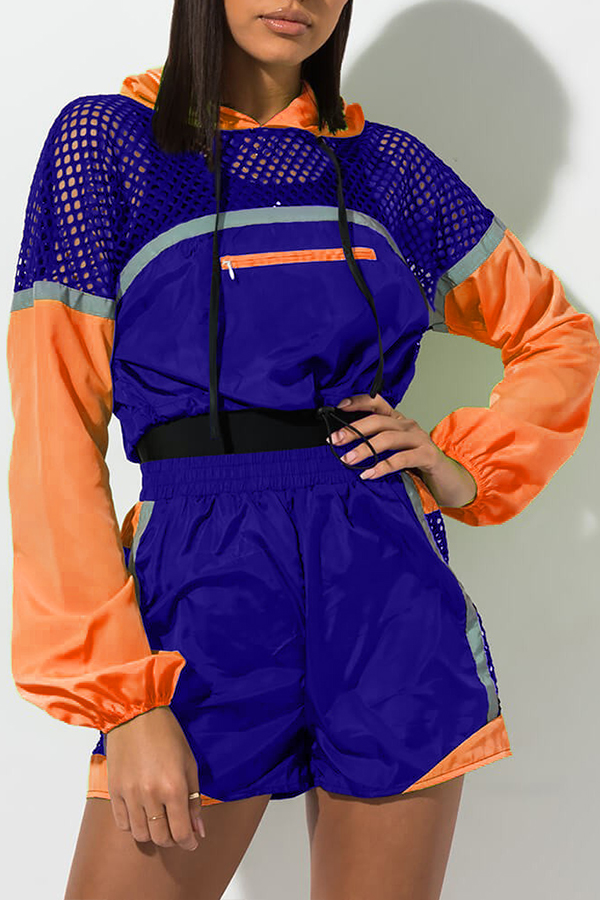 

Lovely Casual Patchwork Blue Two-piece Shorts Set