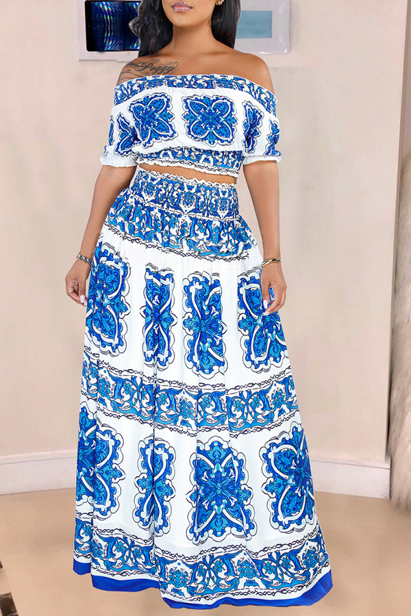 

Lovely Casual Off The Shoulder Printed Two-piece Skirt Set