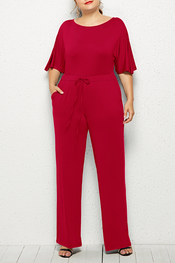 

Lovely Casual Lace-up Red One-piece Jumpsuit(With Elastic)
