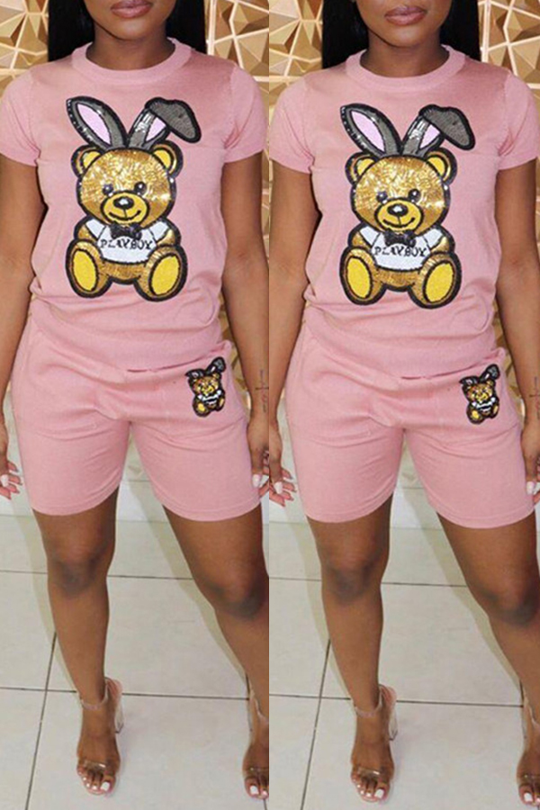 

Lovely Casual Printed Pink Two-piece Shorts Set