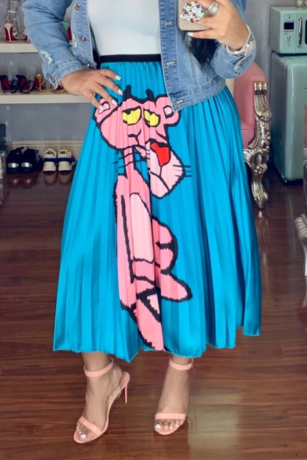 

Lovely Casual Printed Blue Ankle Length A Line Skirt