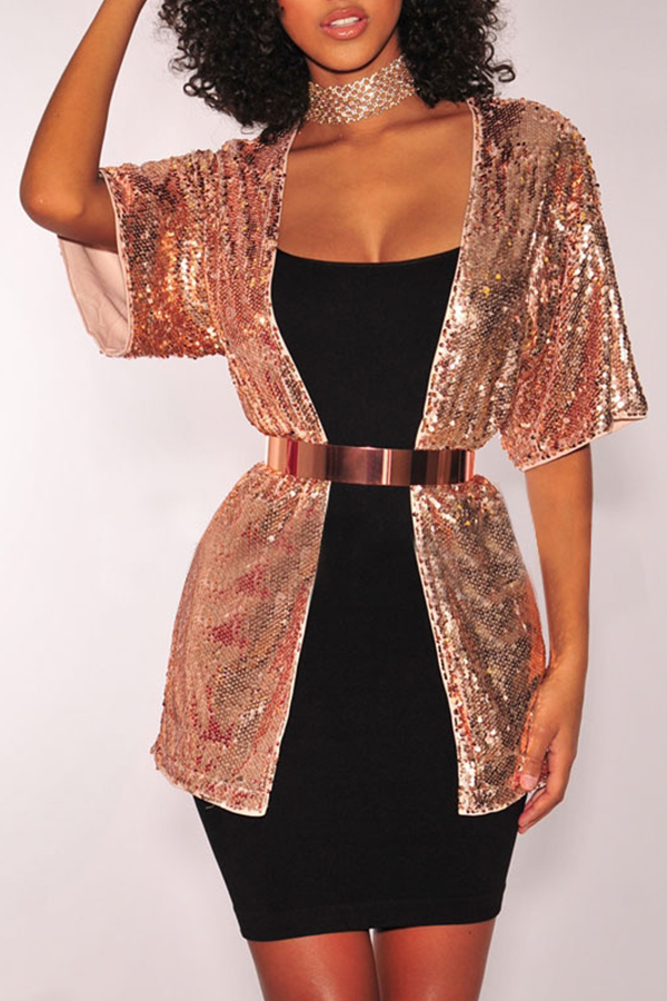 

Lovely Casual Sequin Decoration Gold Jacket(Without Belt)