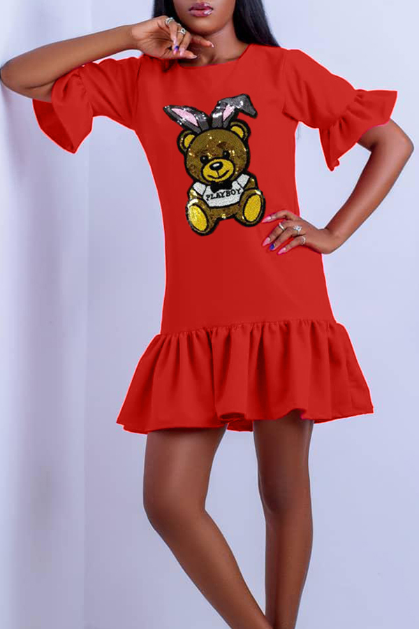 

Lovely Casual Drape Design Red Mini Dress(With Elastic)