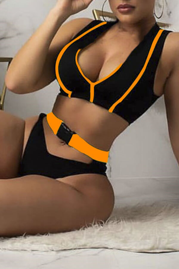 

Lovely Sexy Patchwork Orange Two-piece Swimwear