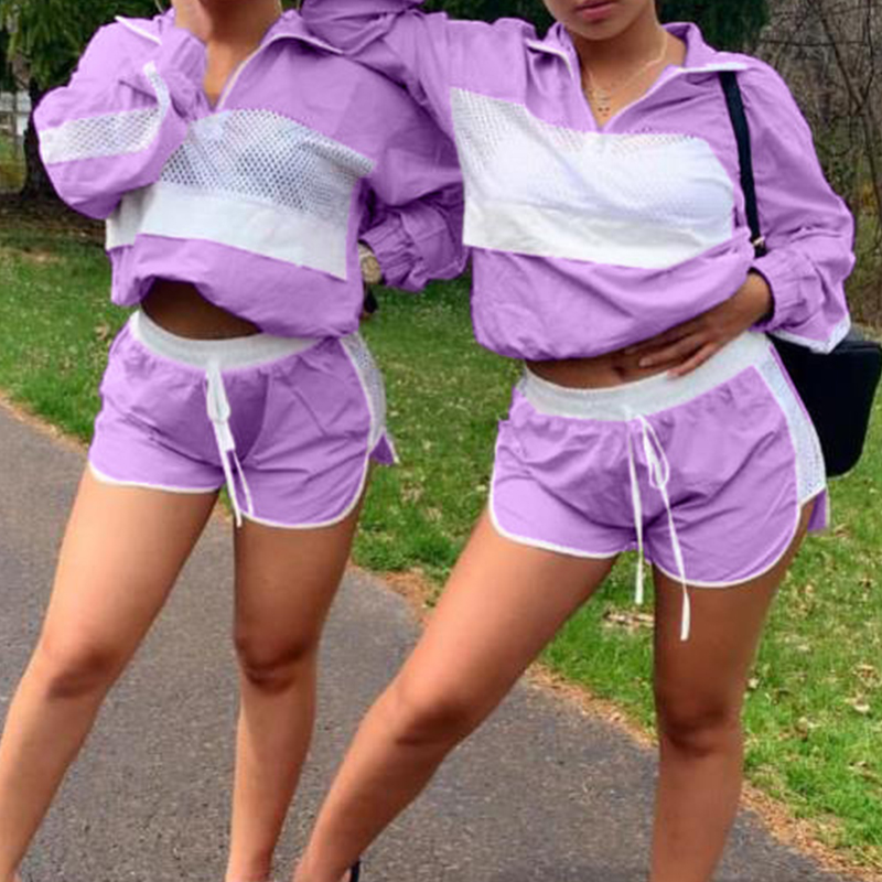 

Lovely Casual Patchwork Purple Two-piece Shorts Set