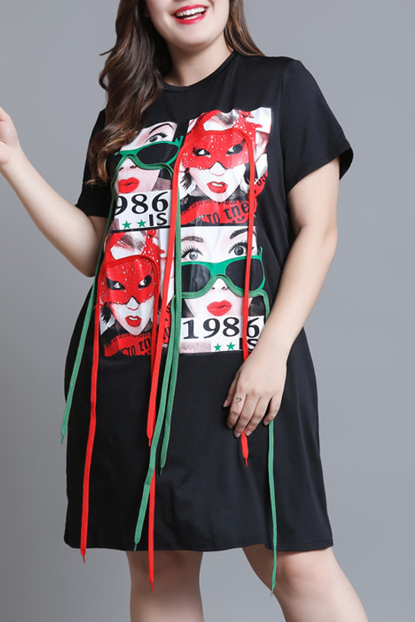 

Lovely Casual Printed Black Knee Length A Line Dress