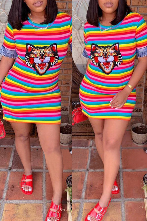 

Lovely Casual Striped Printed Mini Dress