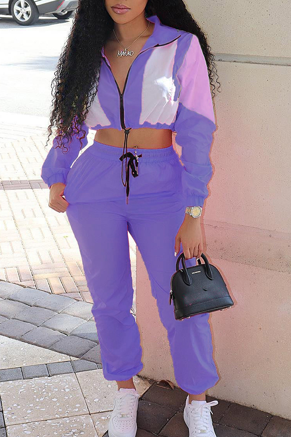 

Lovely Casual Patchwork Purple Two-piece Pants Set